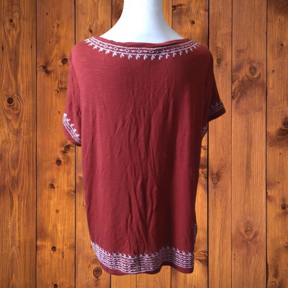 RAFAELLA WOMEN'S LARGE SHORT SLEEVE RED WHITE EMBROIDERED PULLOVER TOP - Picture 7 of 7